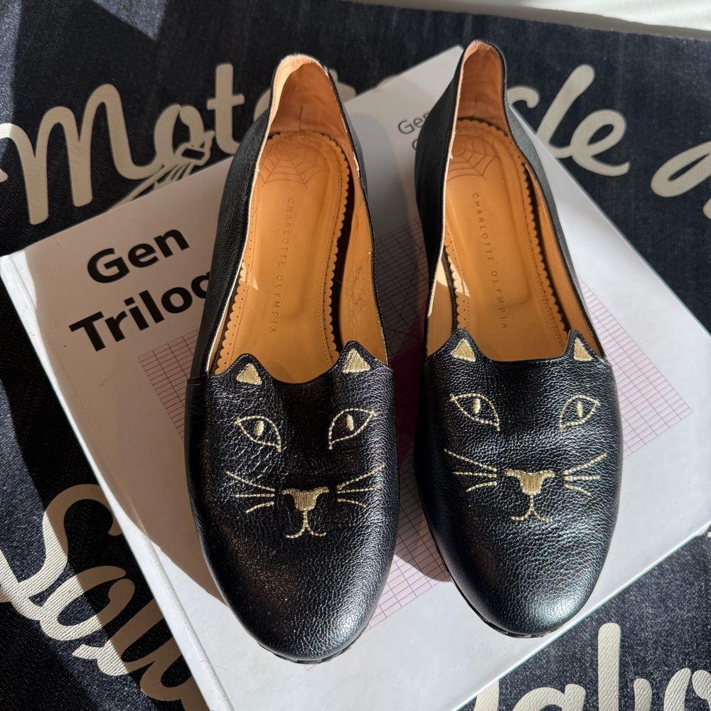 Charlotte Olympia Black/Gold Leather Espadrille